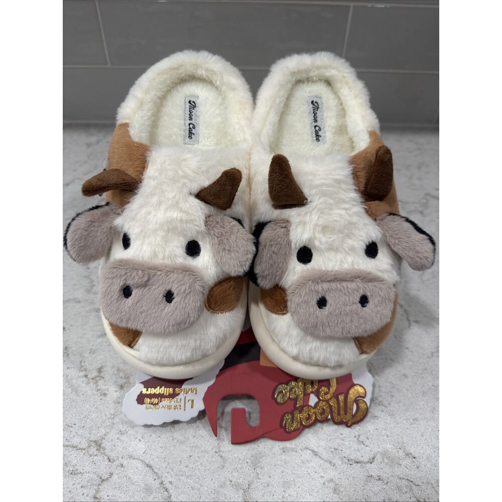 COW Ladies L Size 9/10 Memory Foam Hood Back Slippers House Shoes Faux Fur